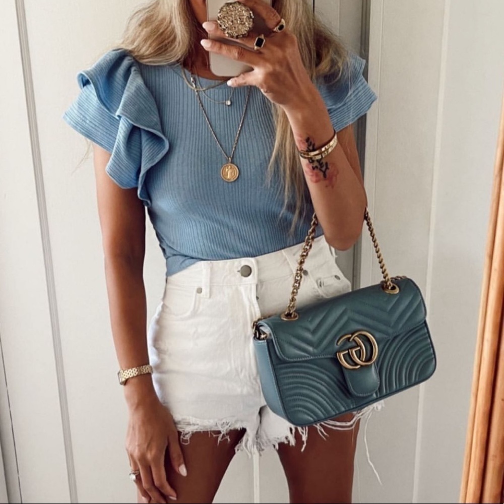 DREW Soft Blue Ruffle Sleeve Blouse Top Size Medium